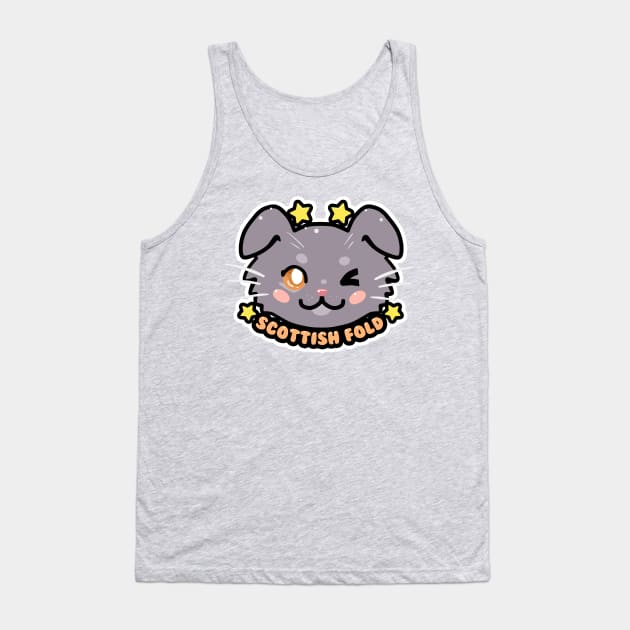 KAWAII Chibi Scottish Fold Cat Face Tank Top by TechraNova